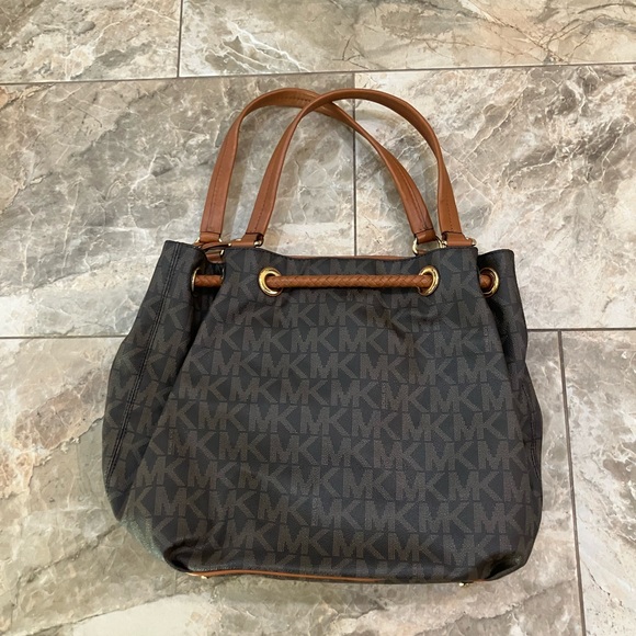 MICHAEL Michael Kors Gathered Tote Bag Women's Large Brown Leather Jet Set Purse - Picture 3 of 6